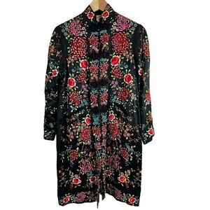Plum Blossoms Vintage Embroidered Floral Chinese Long Jacket Sz 34